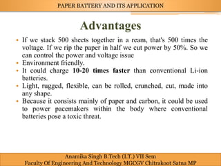 Paper batteryand its applications | PPTX