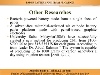 Paper batteryand its applications | PPTX
