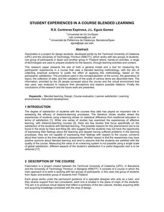STUDENT EXPERIENCES IN A COURSE BLENDED LEARNING
                        R.S. Contreras Espinosa, J.L. Eguia Gomez
       ...