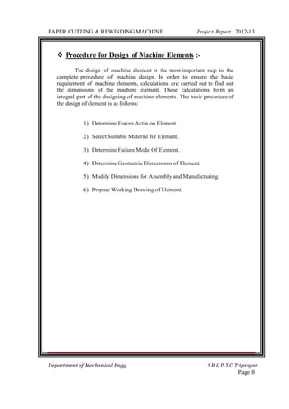 Paper cutting & rewinding machine project report sreesangh p ghosh | PDF