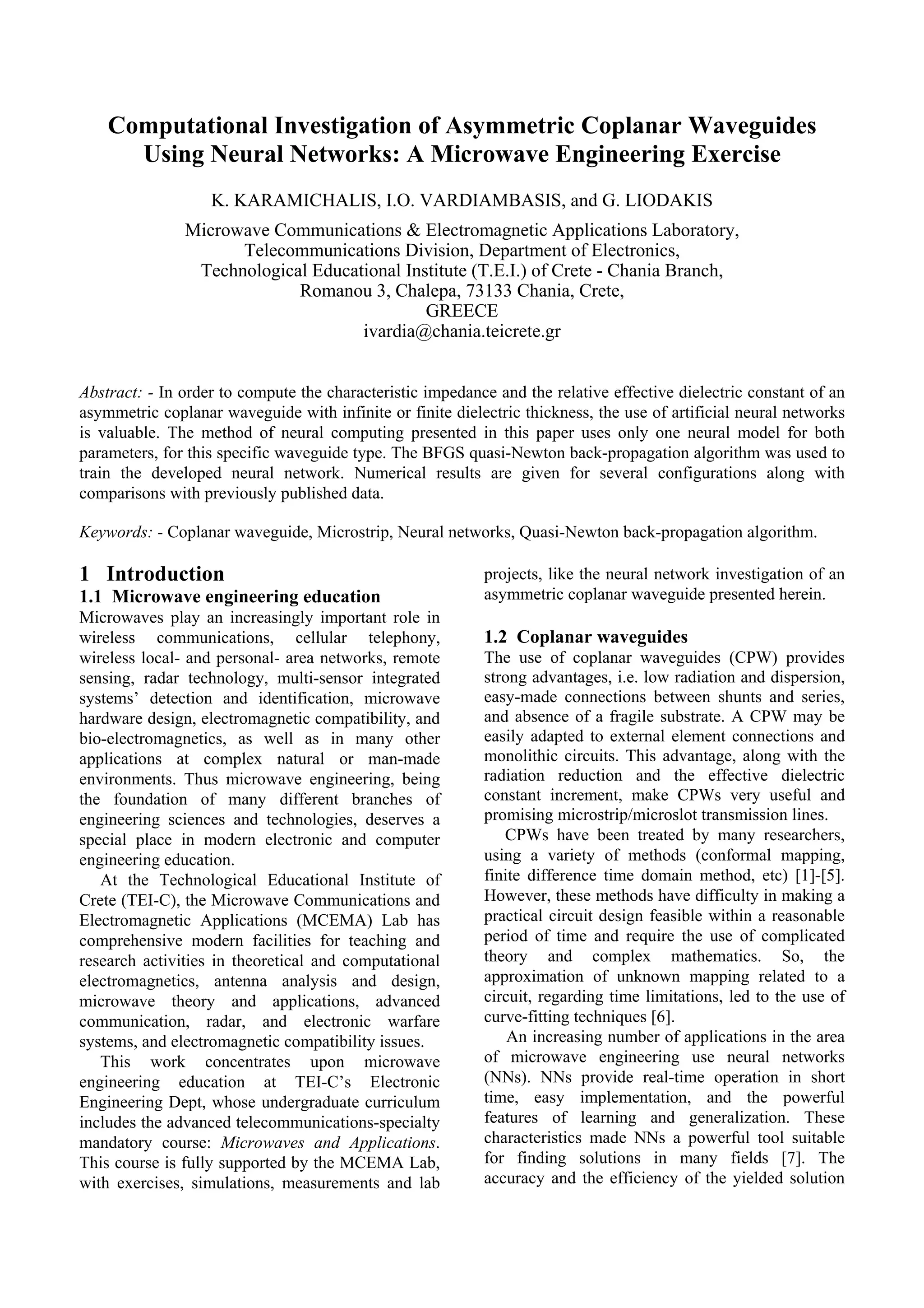 Computational Investigation of Asymmetric Coplanar Waveguides Using ...