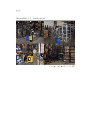Anexos
Processos de controle de estoque de materiais
Fonte: Arquivo de imagens Pincéis Atlas , 2012
 