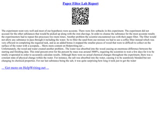 Paper Filter Lab Report | PPT