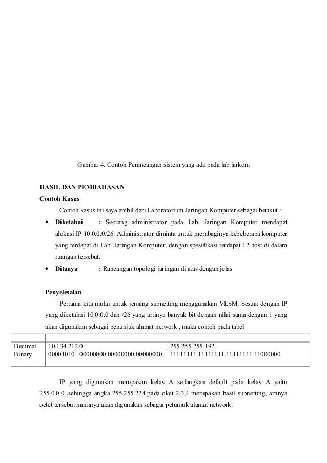 Analisa Subnetting Local Area Network (Lan) Pada Lab 