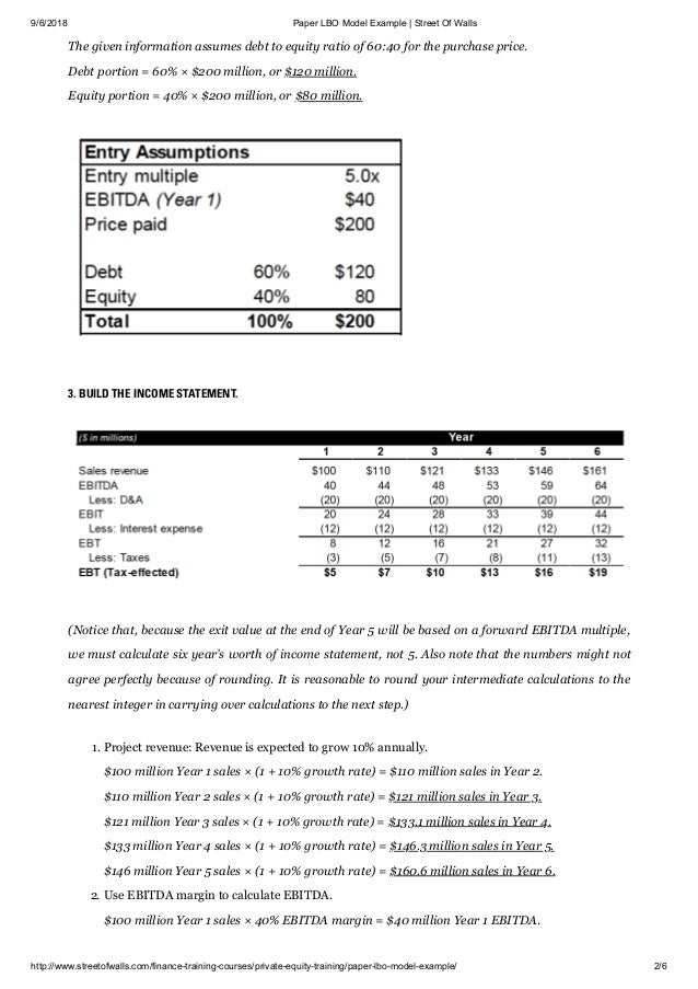 Paper LBO model example