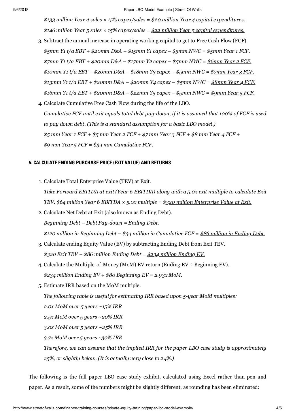 Paper LBO model example