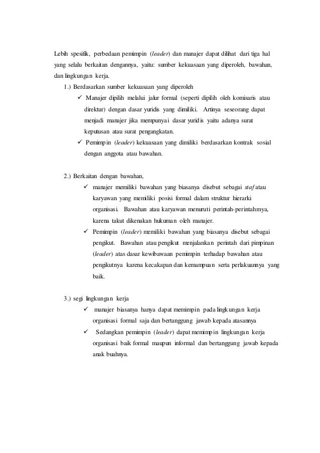 Perbedaan Manajer Dan Pemimpin