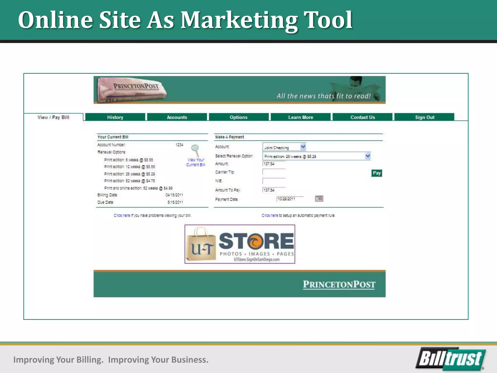 Online Site As Marketing Tool




Improving Your Billing. Improving Your Business.
 