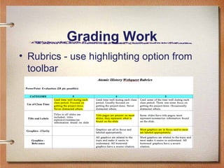 Grading Work Rubrics - use highlighting option from toolbar 