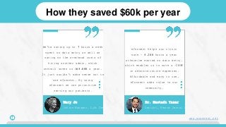 18
Mary Jo
Office Manager, Lift Dental
We're saving up to 7 hours a week
spent on data entry as well as
saving on the overhead costs of
hiring another admin, which
overall saves us $65,000 a year.
It just wouldn't make sense not to
use mConsent. By using
mConsent we can prioritize
serving our patients.
Dr. Mustafa Yazar
Dentist, Kenton Dental Care
mConsent helps our clinic
save ~ 5,200 hours a year
otherwise wasted on data entry,
which enables us to save a ~$55K
in administrative expenses.
Affordable and easy to use,
mConsent adds value to our
community.
How they saved $60k per year
www.mconsent.net
 