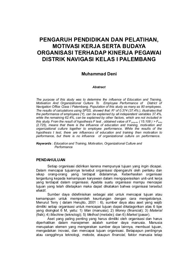 Pengaruh Pendidikan Dan Pelatihan Motivasi Serta Budaya Organisasi