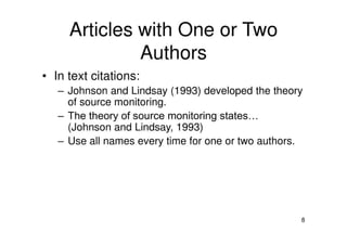 Paper One And APA Style Citations