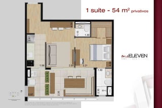 Planta do apto. tipo - final 08 (54,85 m2
privativos) - do 10º ao 18º andar. Com sugestão de
decoração. Os móveis, eletrodomésticos, eletrônicos e elementos de decoração não fazem parte do
contrato de compra e venda da unidade. Medidas de face a face.
1 suíte - 54 m2
privativos
 