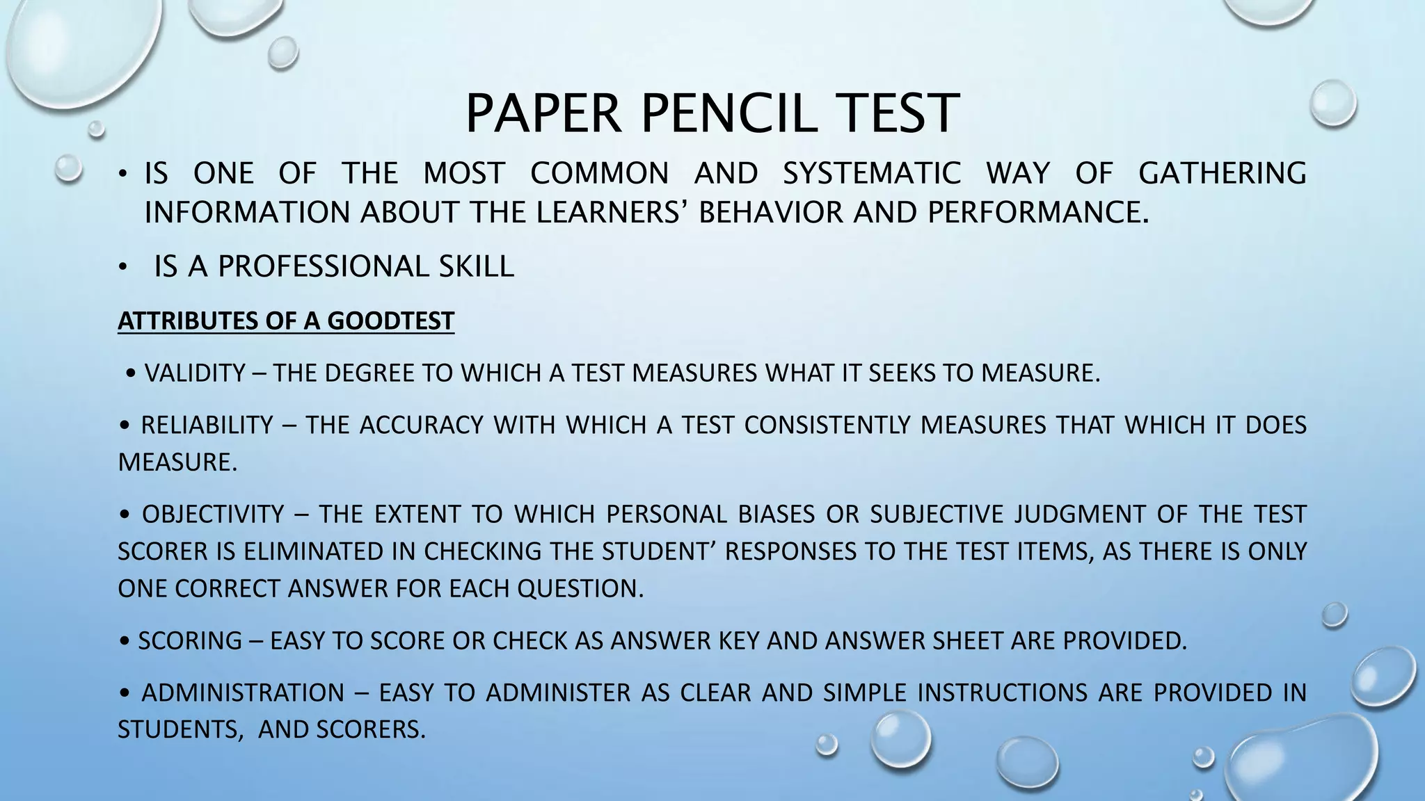 Paper pencil testing selection type items and supply type items | PPT