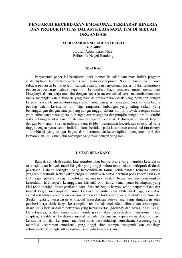 Pengaruh Kecerdasan Emosional Terhadap Kinerja Dan Produktivitas