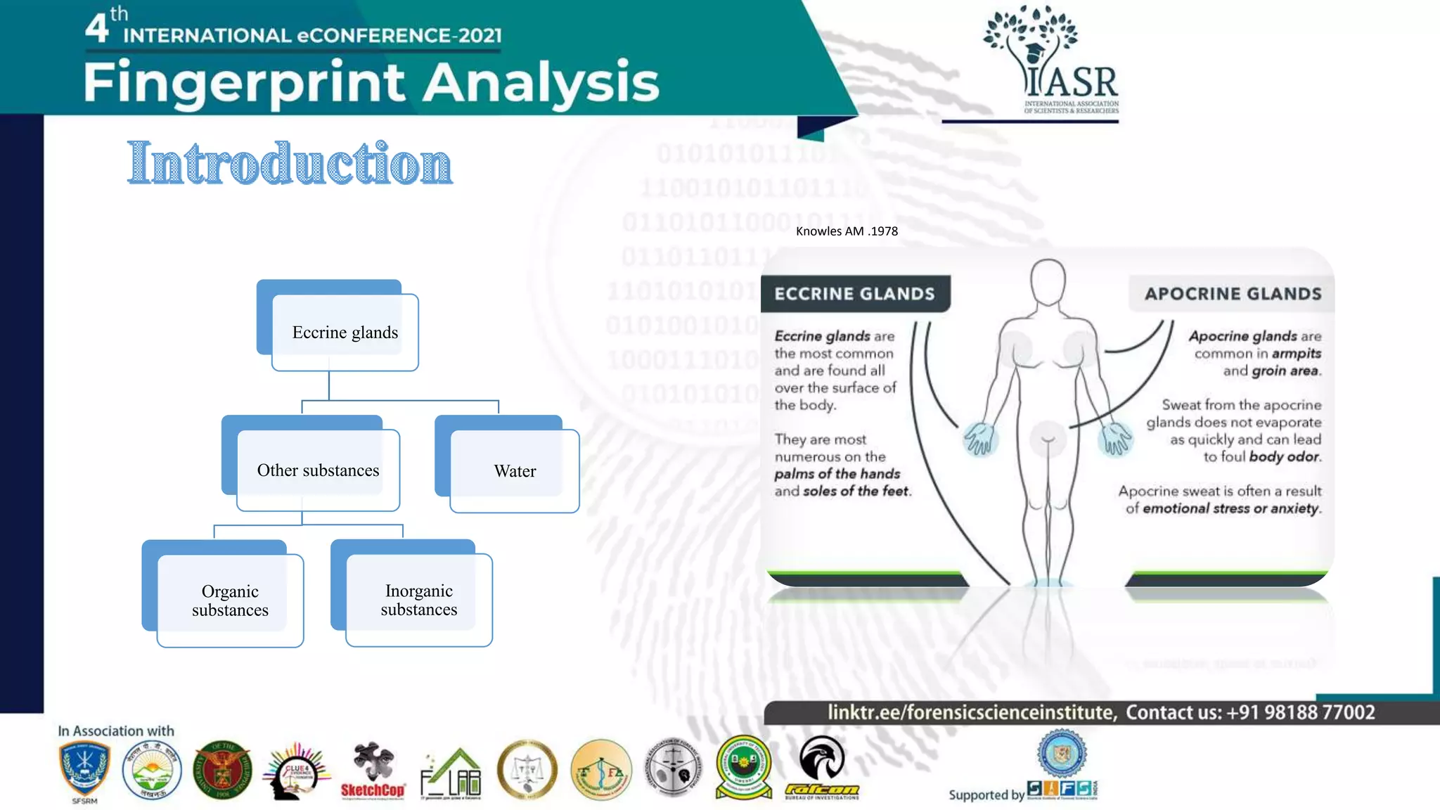 Eccrine glands
Other substances
Organic
substances
Inorganic
substances
Water
Knowles AM .1978
 