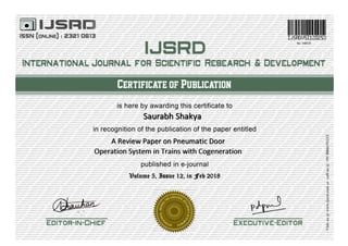 Certificate for Paper publication- IJSRD