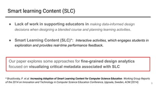 Smart learning Content (SLC)
3
● Lack of work in supporting educators in making data-informed design
decisions when design...