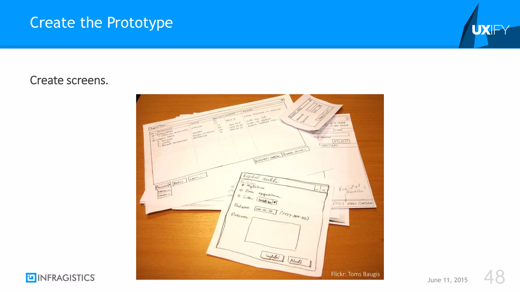 Create screens.
Create the Prototype
June 11, 2015 48Flickr: Toms Baugis
 