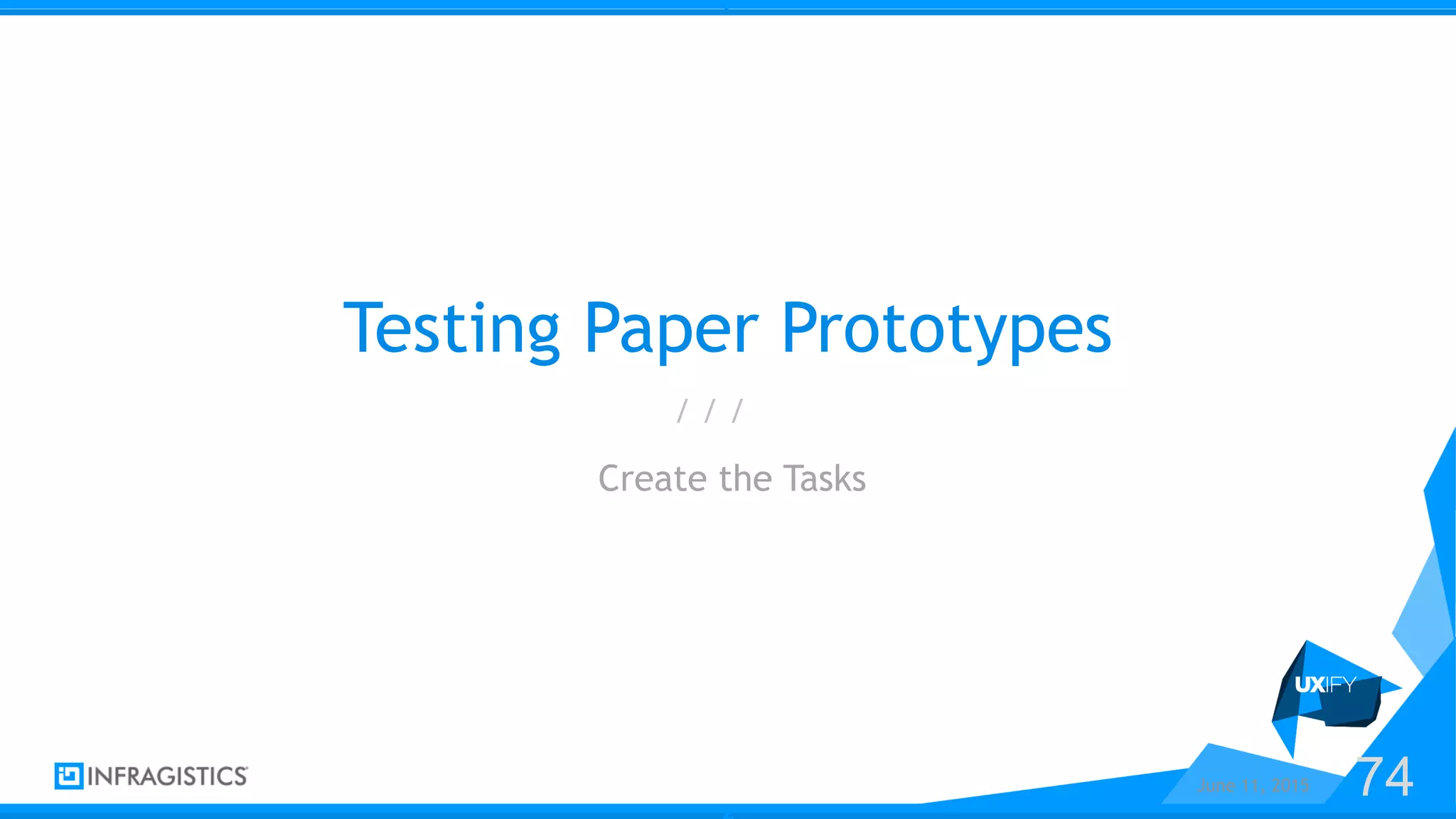 z
z
/ / /
Testing Paper Prototypes
Create the Tasks
June 11, 2015 74
 