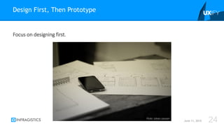 Focus on designing first.
Design First, Then Prototype
June 11, 2015 24Flickr: Johan Larsson
 