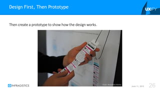 Then create a prototype to show how the design works.
Design First, Then Prototype
June 11, 2015 26Flickr: Rosenfeld Media
 