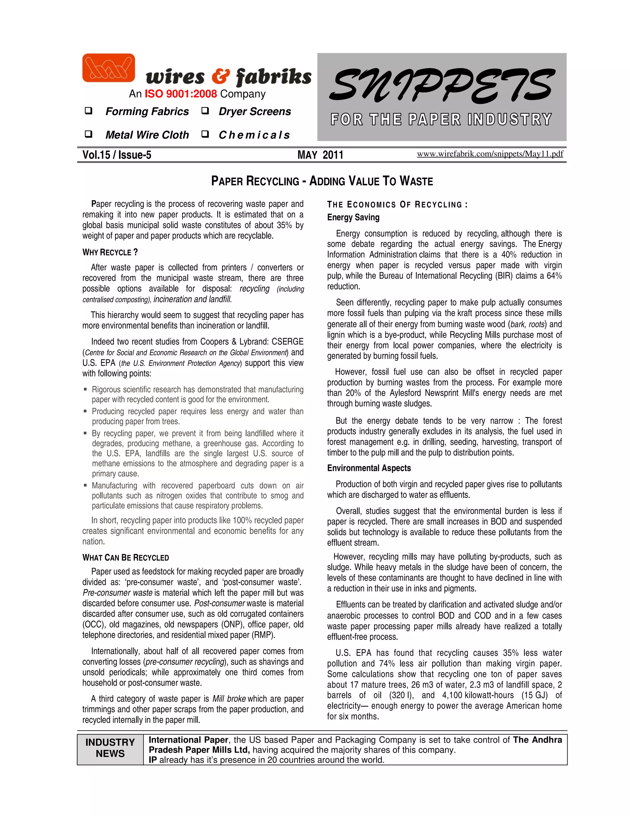 Paper recycling adding value to waste | PDF