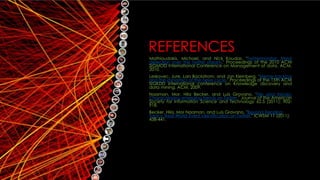 REFERENCES 
Mathioudakis, Michael, and Nick Koudas. "Twittermonitor: trend 
detection over the twitter stream." Proceedings of the 2010 ACM 
SIGMOD International Conference on Management of data. ACM, 
2010. 
Leskovec, Jure, Lars Backstrom, and Jon Kleinberg. "Meme-tracking 
and the dynamics of the news cycle." Proceedings of the 15th ACM 
SIGKDD international conference on Knowledge discovery and 
data mining. ACM, 2009. 
Naaman, Mor, Hila Becker, and Luis Gravano. "Hip and trendy: 
Characterizing emerging trends on Twitter." Journal of the American 
Society for Information Science and Technology 62.5 (2011): 902- 
918. 
Becker, Hila, Mor Naaman, and Luis Gravano. "Beyond Trending 
Topics: Real-World Event Identification on Twitter." ICWSM 11 (2011): 
438-441. 
 