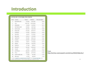 Introduction
19
From
http://archive.sciencewatch.com/dr/cou/2010/10decALL/
 