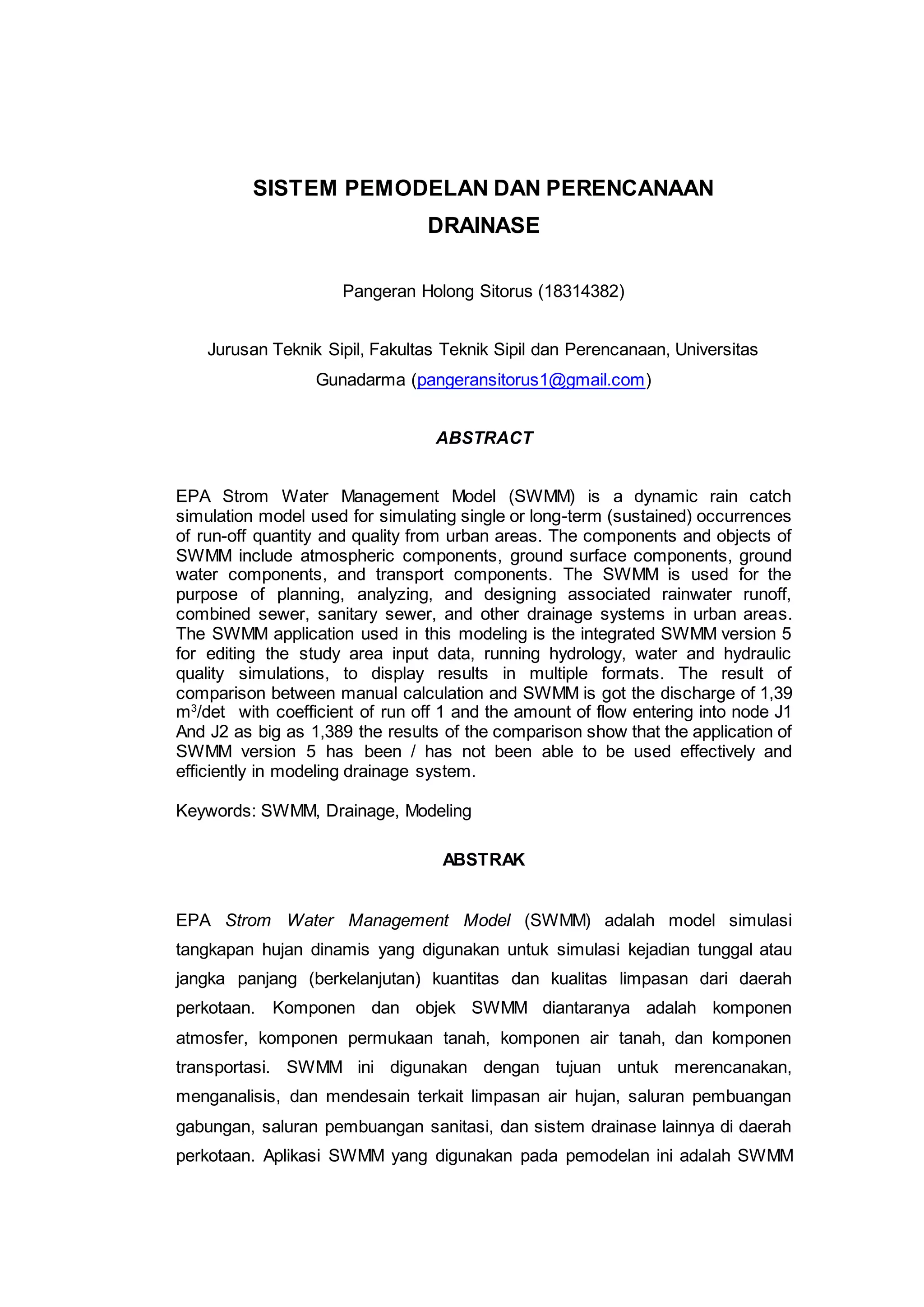SWMM DRAINASE MODELING | PDF