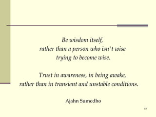 Be wisdom itself,  rather than a person who isn't wise  trying to become wise. Trust in awareness, in being awake,  rather than in transient and unstable conditions.   Ajahn Sumedho 