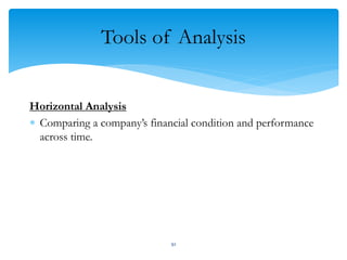 Tools of Analysis
Horizontal Analysis
 Comparing a company’s financial condition and performance
across time.
92
 