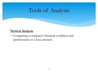 Tools of Analysis
Vertical Analysis
 Comparing a company’s financial condition and
performance to a base amount.
93
 