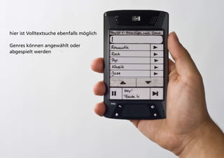 hier ist Volltextsuche ebenfalls möglich

Genres können angewählt oder
abgespielt werden
 