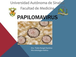 PAPILOMAVIRUS
Universidad Autónoma de Sinaloa
Facultad de Medicina
Dra. Thalia Rangel Ramírez
Microbiología médica
 