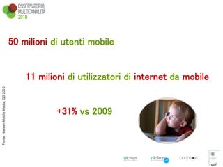 50 milioni di utenti mobile


                                           11 milioni di utilizzatori di internet da mobile
...