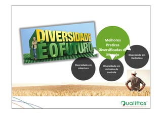 Diversidade em 
métodos de 
controle
Diversidade em 
cobertura
Melhores 
Praticas 
Diversificadas de 
Manejo Diversidade em 
Herbicidas
 