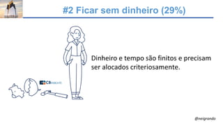 #2 Ficar sem dinheiro (29%)
Dinheiro e tempo são finitos e precisam
ser alocados criteriosamente.
@neigrando
 