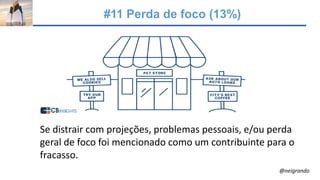 #11 Perda de foco (13%)
Se distrair com projeções, problemas pessoais, e/ou perda
geral de foco foi mencionado como um contribuinte para o
fracasso.
@neigrando
 