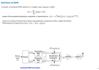 16
Definition of PAPR
Passband PAM transmitter.
output of the passband quadrature modulator is represented as
( )s tɶ
 
