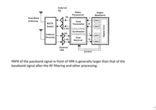 29
PAPR of the passband signal in front of HPA is generally larger than that of the
baseband signal after the RF filtering and other processing.
 