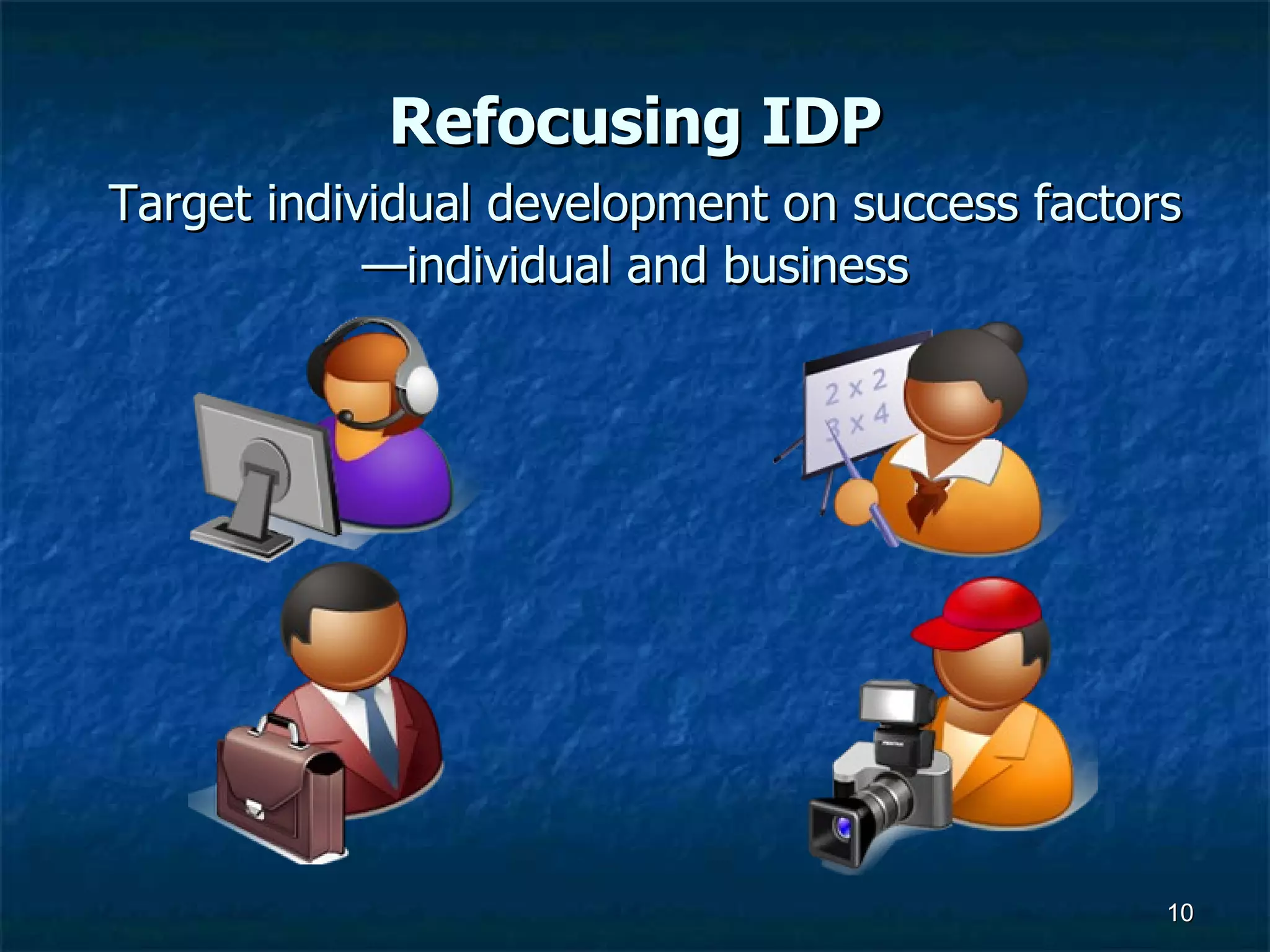 Refocusing IDP   Target individual development on success factors—individual and business 