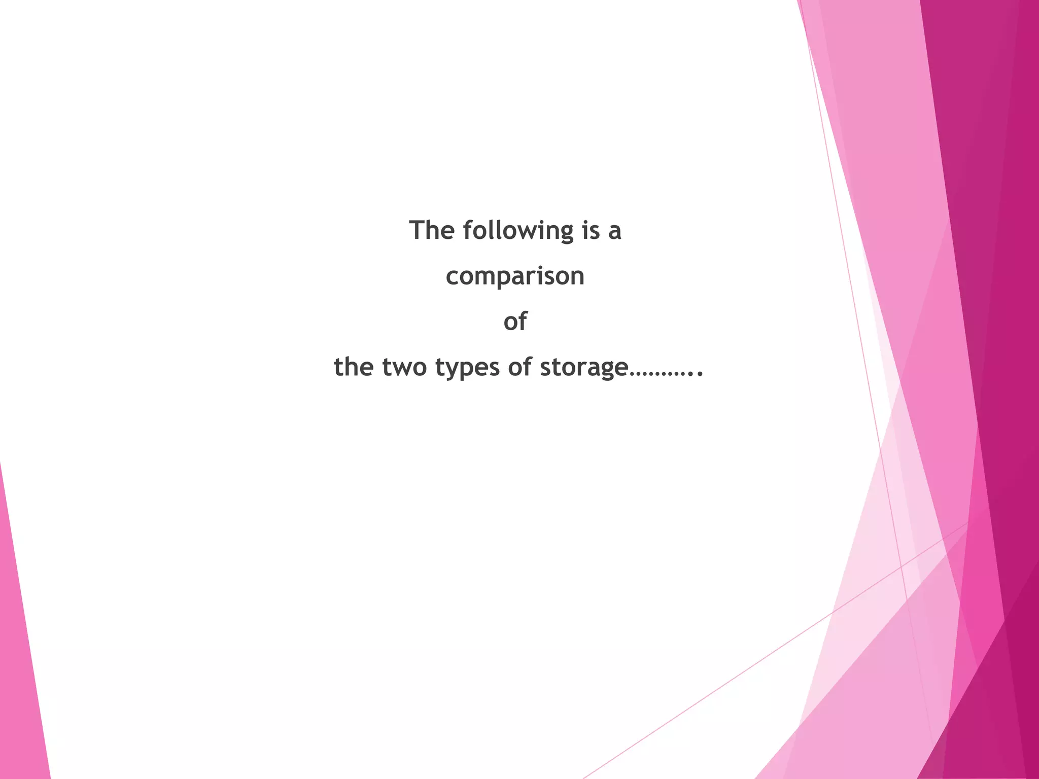 The following is a
comparison
of
the two types of storage………..
 