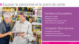 tech.days 2015#mstechdaysDEVELOPPER RELATION LA CLIENT ET LES VENTES GRACE AUX POINTS…
Vendeurs/Conseillers
Applications métiers
Catalogue interactif
Disponibilités des produits / stock
Fiches produits et comparatifs
Comptoir libre-service
Consultation autonome
Transactions sans assistance
Enregistrement pour plus d’information
 