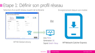 tech.days 2015#mstechdaysSESSION
Lieu: Paris
Génération: 3G
Signal: Good + Busy
Sélection d’un profil réseau à partir de la librairie
HP NV Global Library HP Network Catcher Express
Enregistrement depuis son mobile
 