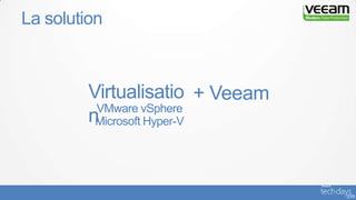 Virtualisatio
n
La solution
VMware vSphere
Microsoft Hyper-V
+ Veeam
 