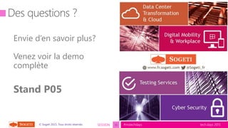 tech.days 2015#mstechdaysSESSION© Sogeti 2015, Tous droits réservés.
Envie d’en savoir plus?
Venez voir la demo
complète
Stand P05
31
 