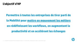 © Copyright 2015 Hewlett-Packard Development Company, L.P. The information contained herein is subject to change without notice.13
L’objectif d’HP
Permettre à toutes les entreprises de tirer parti de
la Mobilité pour mettre en mouvement les métiers
en rédéfinissant les workflows, en augmentant la
productivité et en accélérant les échanges
 