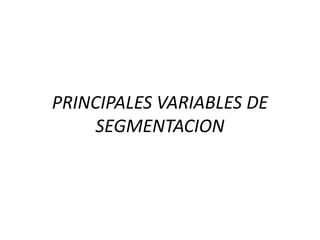 PRINCIPALES VARIABLES DE
     SEGMENTACION
 