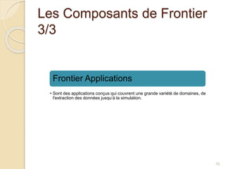Les Composants de Frontier
3/3
10
Frontier Applications
• Sont des applications conçus qui couvrent une grande variété de domaines, de
l'extraction des données jusqu’à la simulation.
 